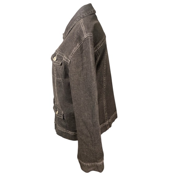 Chicos Platinum Jacket Women’s 1 (Medium) Black Denim Pockets Stretch Classic - Picture 5 of 13